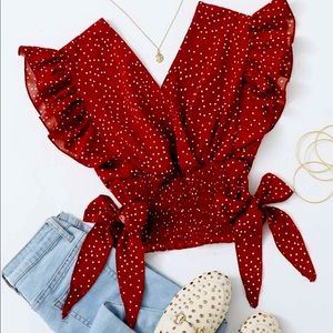 Polka Dot Shirred Top